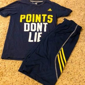 Adidas boys navy shirt and shorts size Med